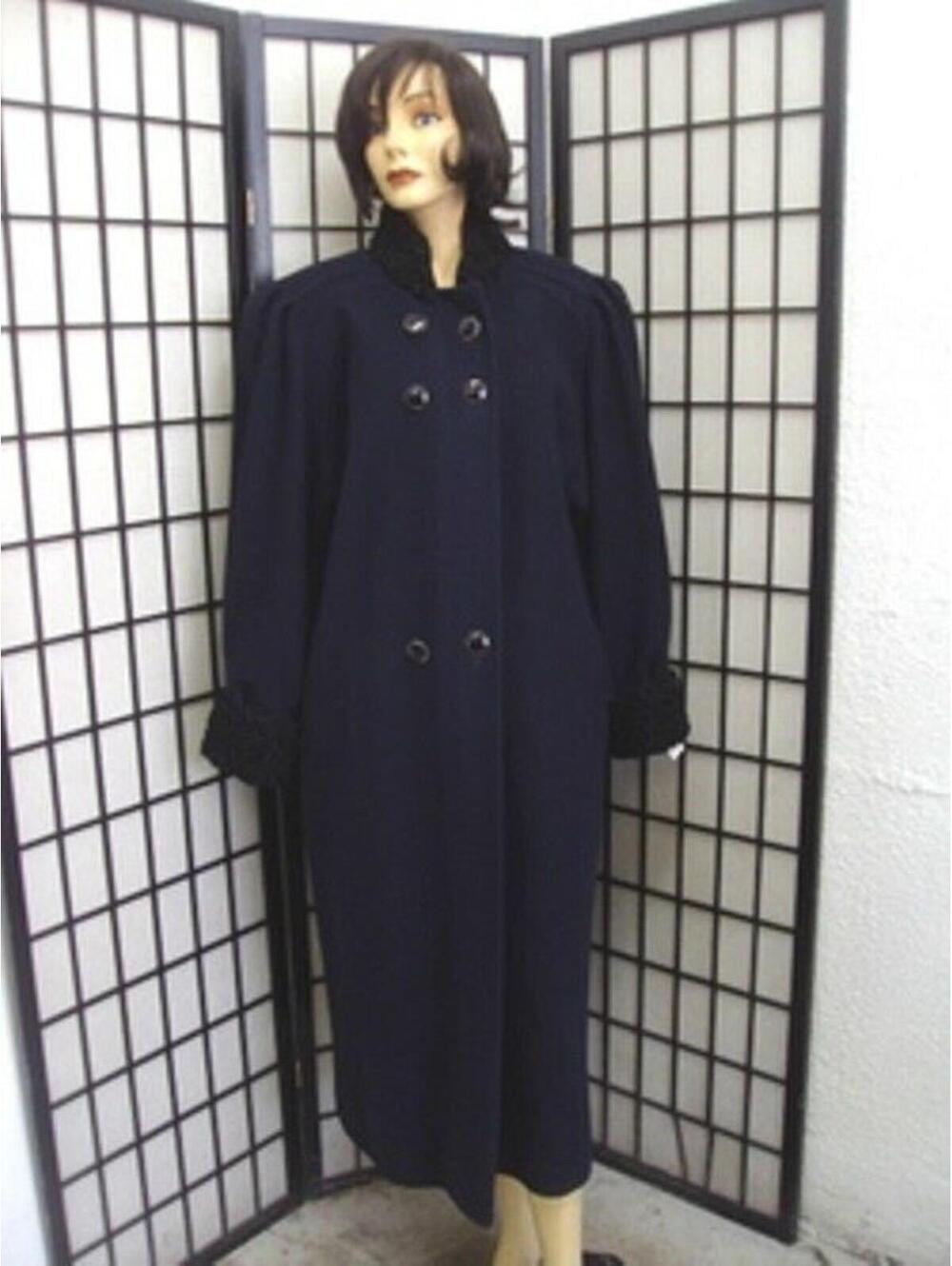 MINT BLUE WOOL COAT JACKET W/ ASTRAKHAN LAMB TRIM WOMEN WOMAN 8-10